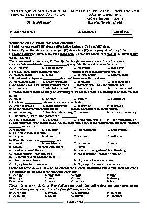 Đề kiểm tra chất lượng học kì II môn Tiếng Anh Lớp 11 - Mã đề 008 - Năm học 2018-2019 - Trường THPT Phan Đình Phùng